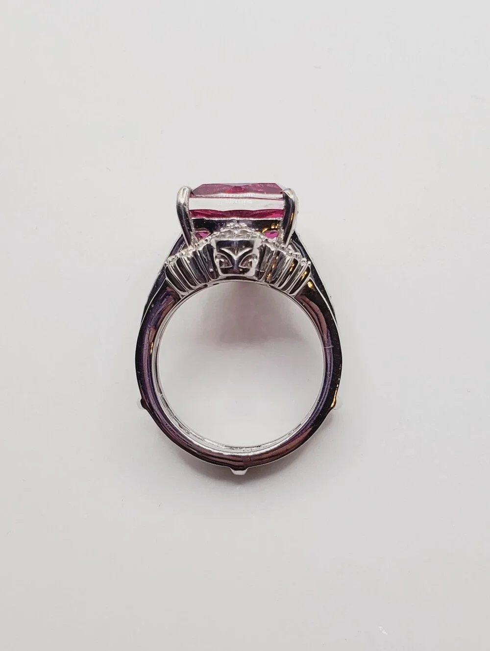 Cushion Pink Quartz & White Zircon Halo Bridal Wedding Ring Set Platinum - 925